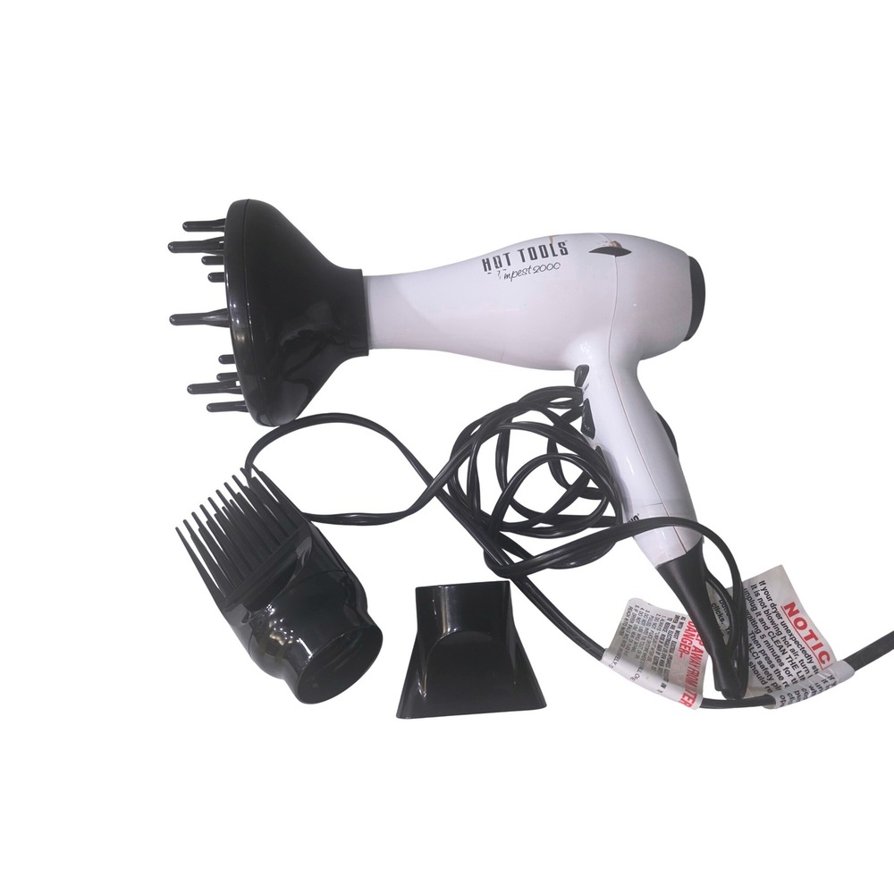 Hot Tools Tempest 2000 Ionic Hair Dryer White HTBW04 with 3 Attachments